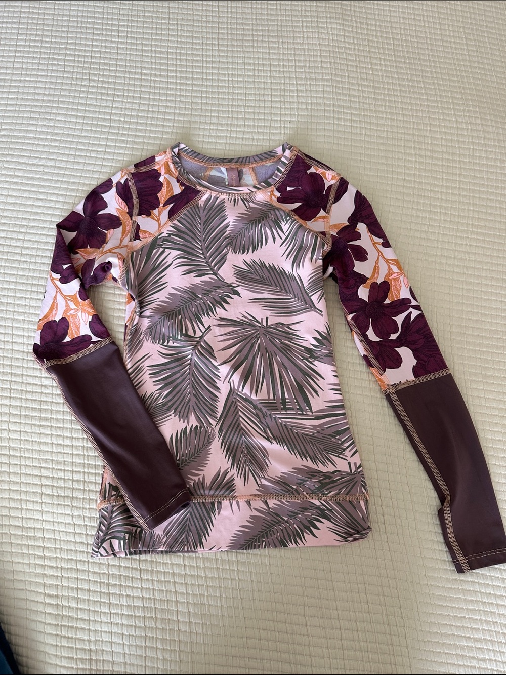Maaji Long Sleeve Tropical Floral Rash Guard Top - Pink & Plum